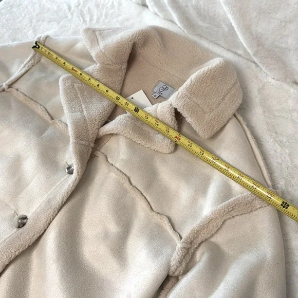 PLM Pascale La Mode Short Faux Wool Shearling, Suede Coat, Button Front, NWT - Picture 12 of 16